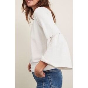 David Lerner Studio Collection Sweatshirt Medium Ivory Bell Sleeves Studded